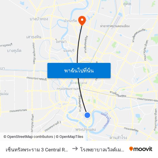 เซ็นทรัลพระราม 3 Central Rama 3 to โรงพยาบาลเวิลด์เมดิคอล map