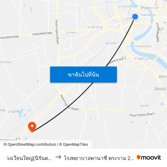 วงเวียนใหญ่(นิรันดร์รัตน์) to โรงพยาบาลพานาซี พระราม 2-ฉุกเฉิน map