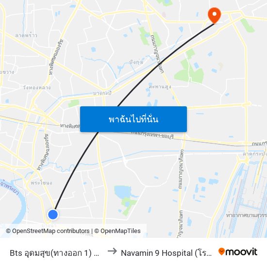 Bts อุดมสุข(ทางออก 1) Bts Udomsuk (Exit 1) to Navamin 9 Hospital (โรงพยาบาลนวมินทร์ 9) map