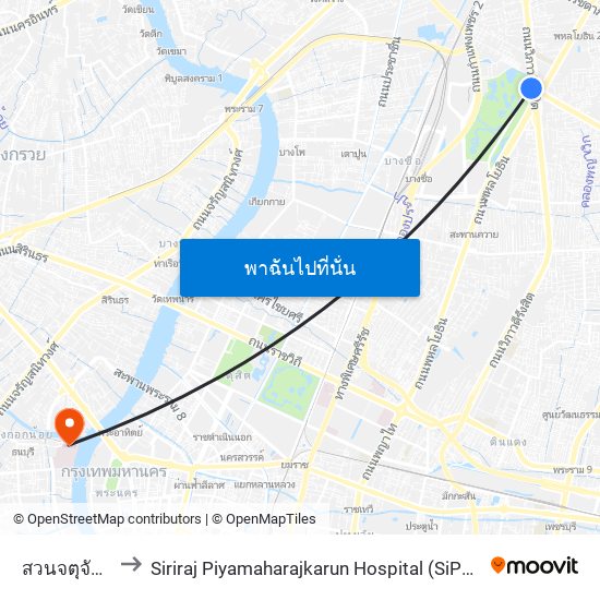 สวนจตุจักร(ฝั่งวิภาวดี) to Siriraj Piyamaharajkarun Hospital (SiPH) (โรงพยาบาลศิริราช ปิยมหาราชการุณย์) map