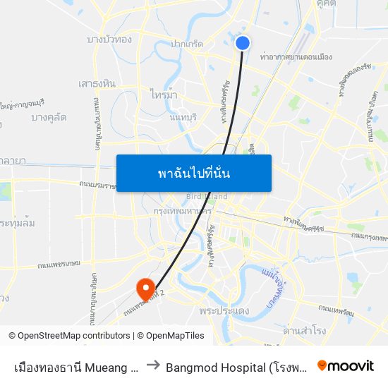 เมืองทองธานี Mueang Thong Thani to Bangmod Hospital (โรงพยาบาลบางมด) map