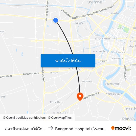 สถานีขนส่งสายใต้ใหม่(ตลิ่งชัน) to Bangmod Hospital (โรงพยาบาลบางมด) map