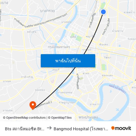 Bts สถานีหมอชิต Bts Mochit to Bangmod Hospital (โรงพยาบาลบางมด) map