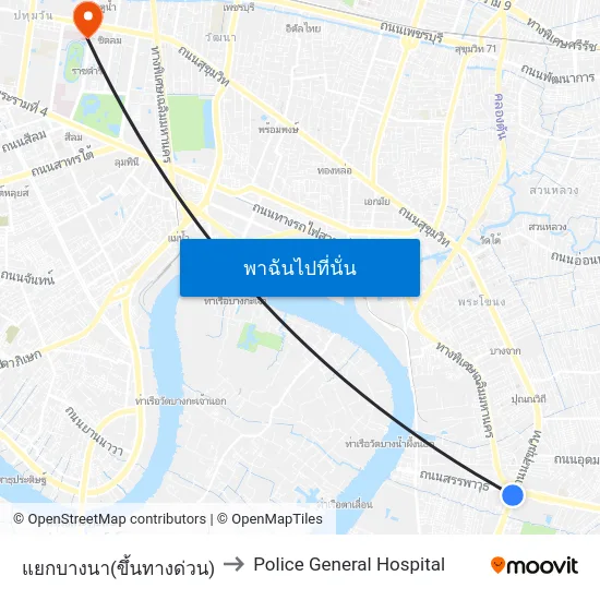 แยกบางนา(ขึ้นทางด่วน) to Police General Hospital map
