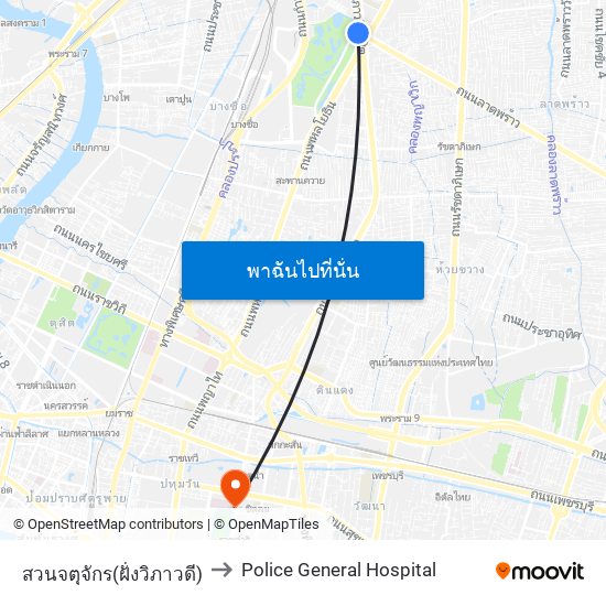 สวนจตุจักร(ฝั่งวิภาวดี) to Police General Hospital map