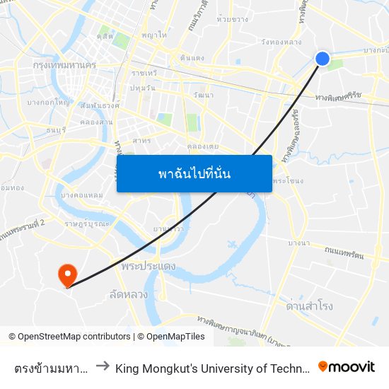 ตรงข้ามมหาวิทยาลัยรามคำแหง University to King Mongkut's University of Technology Thonburi (KMUTT) (มหาวิทยาลัยเทคโนโลยีพระจอมเกล้าธนบุรี (KM map