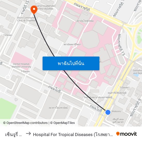 เซ็นจูรี่ Century to Hospital For Tropical Diseases (โรงพยาบาลเวชศาสตร์เขตร้อน) map