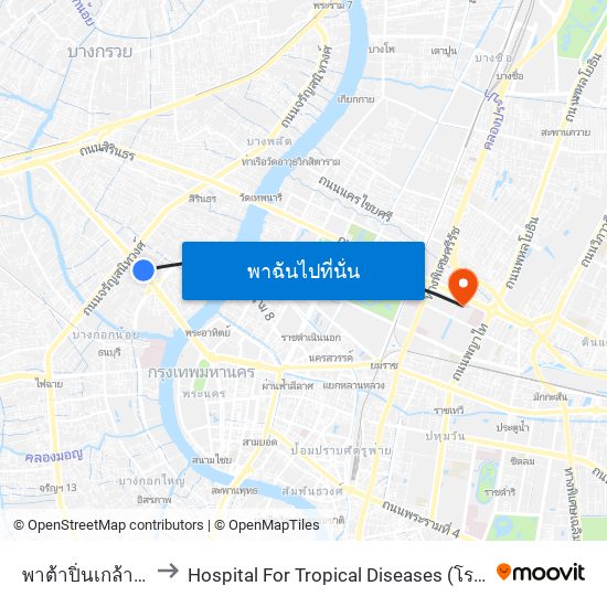 พาต้าปิ่นเกล้า Pata Pinklao to Hospital For Tropical Diseases (โรงพยาบาลเวชศาสตร์เขตร้อน) map