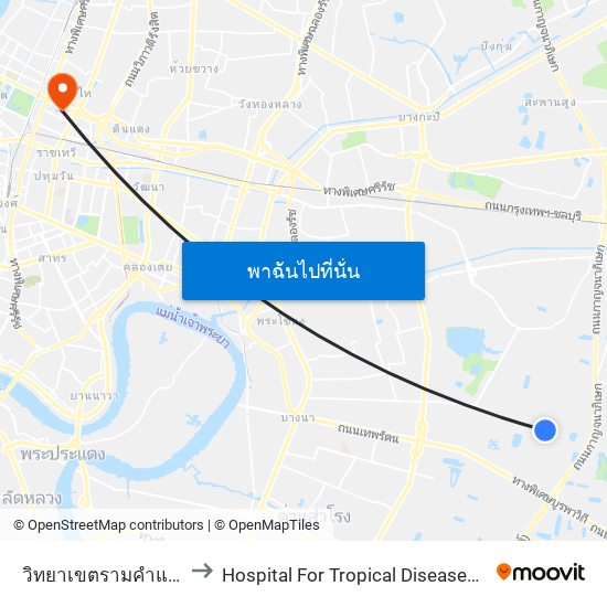 วิทยาเขตรามคำแหง(ม.รามฯ ประตูที่ 1) to Hospital For Tropical Diseases (โรงพยาบาลเวชศาสตร์เขตร้อน) map