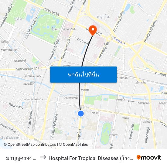 มาบุญครอง Mbk Center to Hospital For Tropical Diseases (โรงพยาบาลเวชศาสตร์เขตร้อน) map