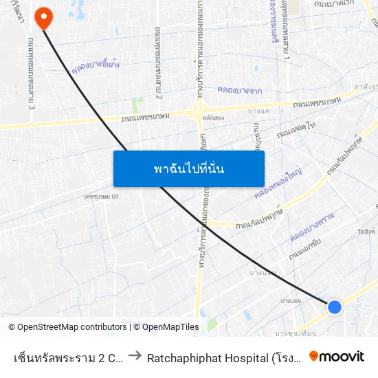 เซ็นทรัลพระราม 2 Central Rama 2 to Ratchaphiphat Hospital (โรงพยาบาลราชพิพัฒน์) map