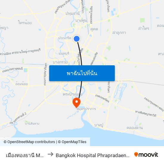 เมืองทองธานี Mueang Thong Thani to Bangkok Hospital Phrapradaeng (โรงพยาบาลกรุงเทพ พระประแดง) map