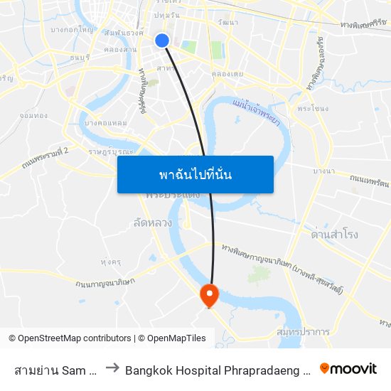 สามย่าน Sam Yan Intersection to Bangkok Hospital Phrapradaeng (โรงพยาบาลกรุงเทพ พระประแดง) map