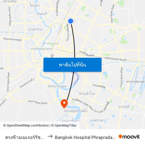 ตรงข้ามเมเจอร์รัชโยธิน  Major Ratchayothin to Bangkok Hospital Phrapradaeng (โรงพยาบาลกรุงเทพ พระประแดง) map