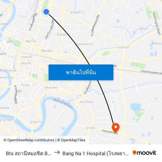 Bts สถานีหมอชิต Bts Mochit to Bang Na 1 Hospital (โรงพยาบาลบางนา 1) map
