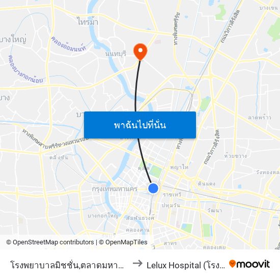 โรงพยาบาลมิชชั่น,ตลาดมหานาค(ตรงข้ามบ้าน มนังคศิลา) to Lelux Hospital (โรงพยาบาลเลอลักษณ์) map