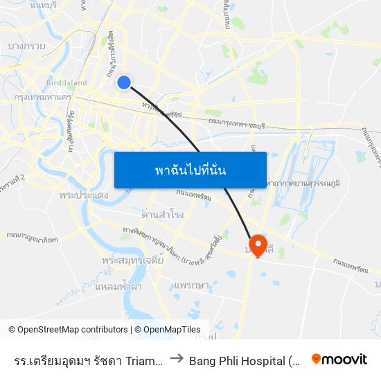 รร.เตรียมอุดมฯ รัชดา Triamudom Ratchada School to Bang Phli Hospital (โรงพยาบาลบางพลี) map