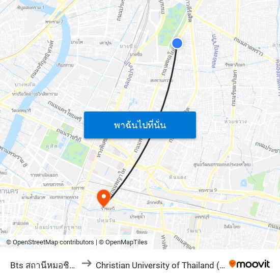 Bts สถานีหมอชิต Bts Mochit to Christian University of Thailand (มหาวิทยาลัยคริสเตียน) map