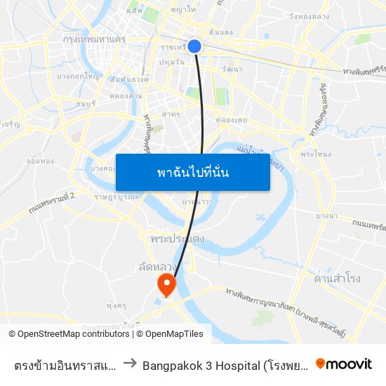 ตรงข้ามอินทราสแควร์ประตูน้ำ to Bangpakok 3 Hospital (โรงพยาบาลบางปะกอก 3) map