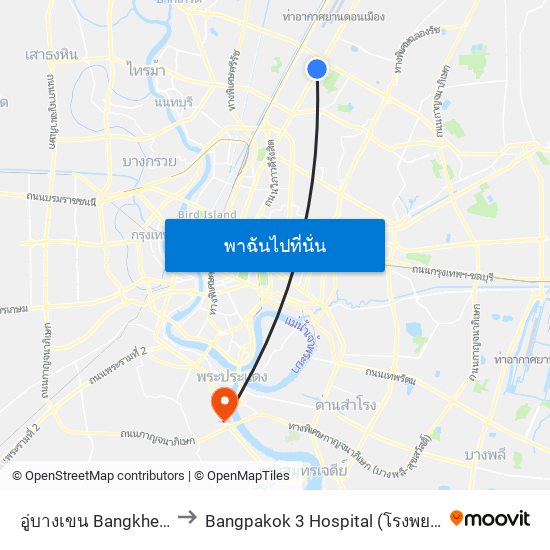 อู่บางเขน Bangkhen Bus Depot to Bangpakok 3 Hospital (โรงพยาบาลบางปะกอก 3) map