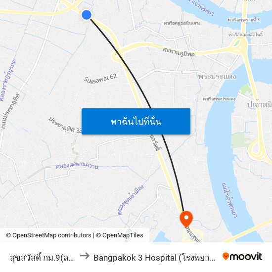 สุขสวัสดิ์ กม.9(ลงทางด่วน) to Bangpakok 3 Hospital (โรงพยาบาลบางปะกอก 3) map