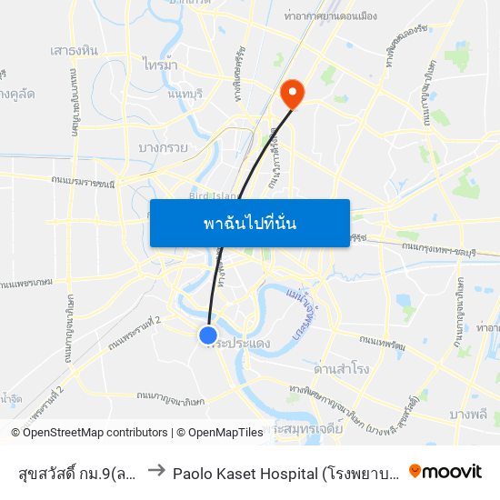 สุขสวัสดิ์ กม.9(ลงทางด่วน) to Paolo Kaset Hospital (โรงพยาบาลเปาโล เกษตร) map