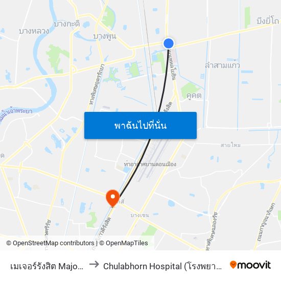 เมเจอร์รังสิต Major Rangsit to Chulabhorn Hospital (โรงพยาบาลจุฬาภรณ์) map