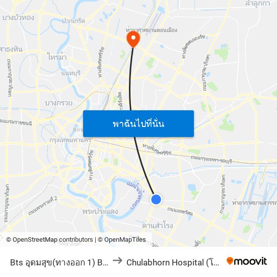 Bts อุดมสุข(ทางออก 1) Bts Udomsuk (Exit 1) to Chulabhorn Hospital (โรงพยาบาลจุฬาภรณ์) map