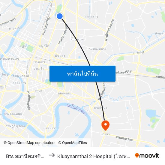 Bts สถานีหมอชิต Bts Mochit to Kluaynamthai 2 Hospital (โรงพยาบาลกล้วยน้ำไทย 2) map