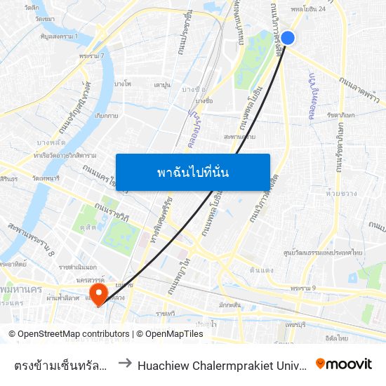 ตรงข้ามเซ็นทรัลลาดพร้าว  Central Ladprao to Huachiew Chalermprakiet University (มหาวิทยาลัยหัวเฉียวเฉลิมพระเกียรติ) map