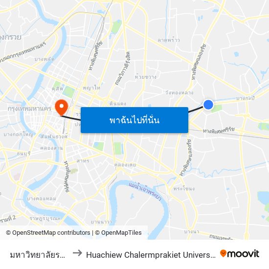 มหาวิทยาลัยรามคำแหง University to Huachiew Chalermprakiet University (มหาวิทยาลัยหัวเฉียวเฉลิมพระเกียรติ) map