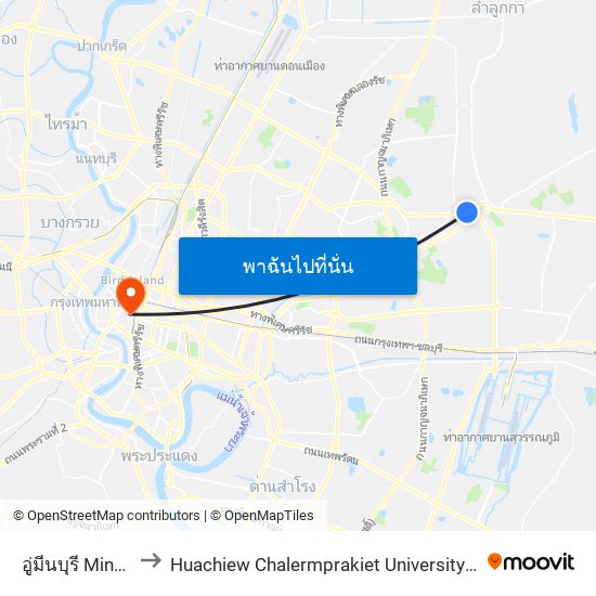 อู่มีนบุรี Minburi Bus Depot to Huachiew Chalermprakiet University (มหาวิทยาลัยหัวเฉียวเฉลิมพระเกียรติ) map