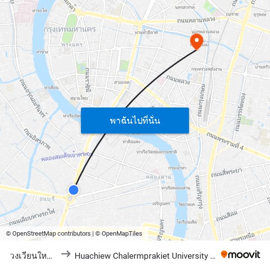 วงเวียนใหญ่(นิรันดร์รัตน์) to Huachiew Chalermprakiet University (มหาวิทยาลัยหัวเฉียวเฉลิมพระเกียรติ) map