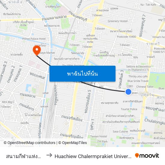 สนามกีฬาแห่งชาติ National Stadium to Huachiew Chalermprakiet University (มหาวิทยาลัยหัวเฉียวเฉลิมพระเกียรติ) map