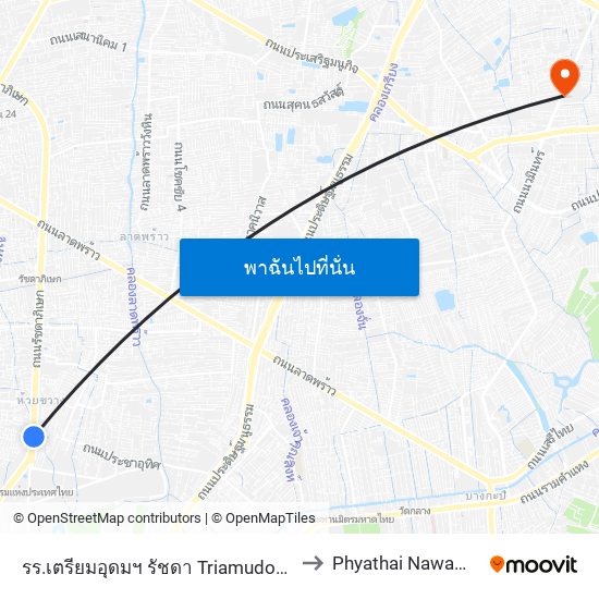 รร.เตรียมอุดมฯ รัชดา Triamudom Ratchada School to Phyathai Nawamin Hospital map