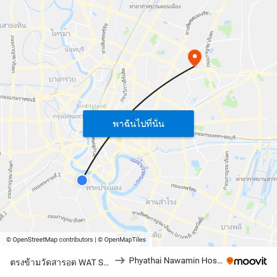 ตรงข้ามวัดสารอด WAT Sa Rot to Phyathai Nawamin Hospital map