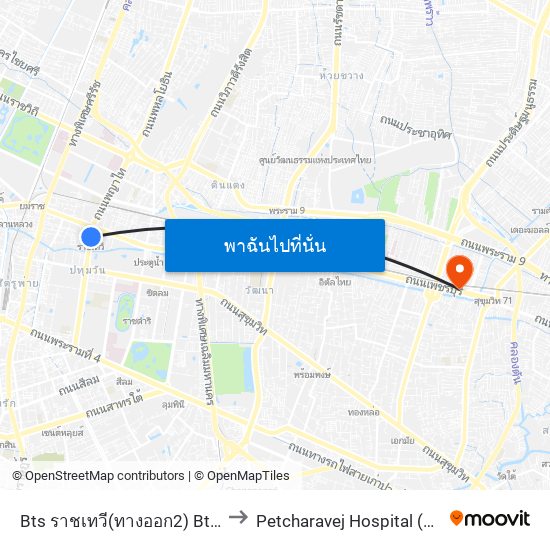 Bts ราชเทวี(ทางออก2) Bts Ratchathewi (Exit 2) to Petcharavej Hospital (โรงพยาบาลเพชรเวช) map