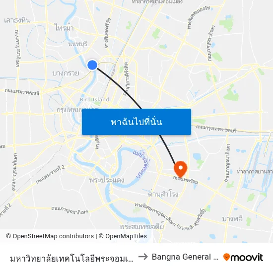 มหาวิทยาลัยเทคโนโลยีพระจอมเกล้าพระนครเหนือ to Bangna General 1 Hospital map
