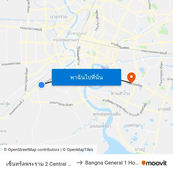 เซ็นทรัลพระราม 2 Central Rama 2 to Bangna General 1 Hospital map