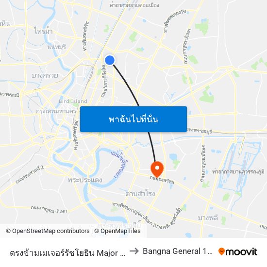 ตรงข้ามเมเจอร์รัชโยธิน  Major Ratchayothin to Bangna General 1 Hospital map