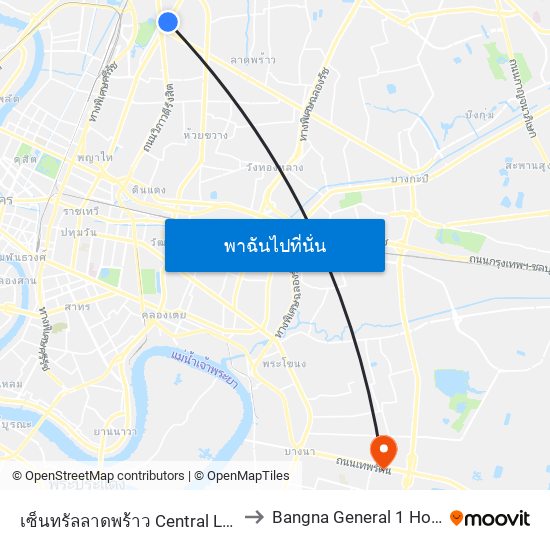 เซ็นทรัลลาดพร้าว Central Ladprao to Bangna General 1 Hospital map