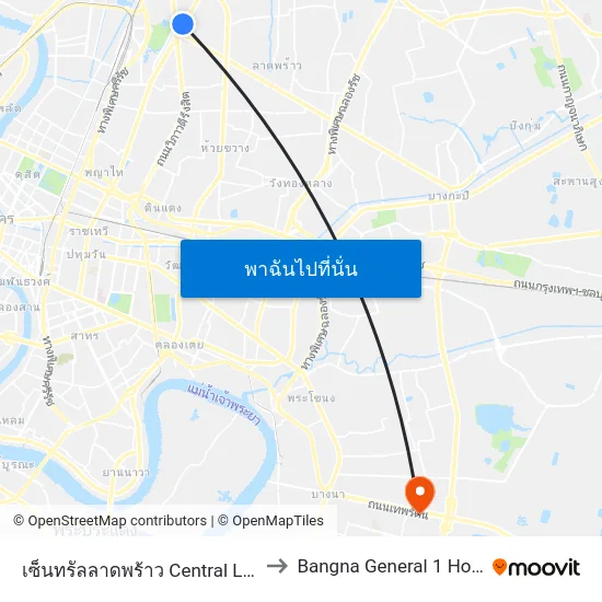 เซ็นทรัลลาดพร้าว Central Ladprao to Bangna General 1 Hospital map