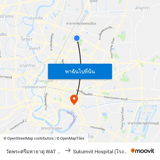 วัดพระศรีมหาธาตุ WAT Phra Si Mahathat to Sukumvit Hospital (โรงพยาบาลสุขุมวิท) map