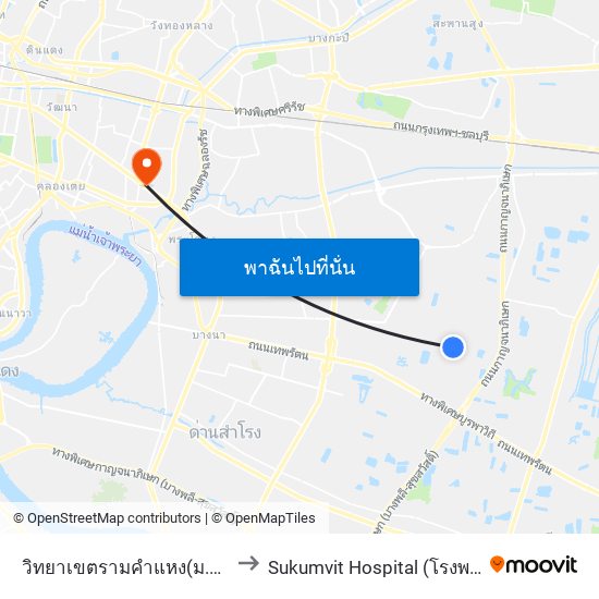 วิทยาเขตรามคำแหง(ม.รามฯ ประตูที่ 1) to Sukumvit Hospital (โรงพยาบาลสุขุมวิท) map