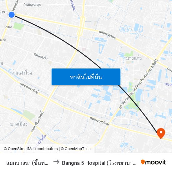 แยกบางนา(ขึ้นทางด่วน) to Bangna 5 Hospital (โรงพยาบาลบางนา 5) map