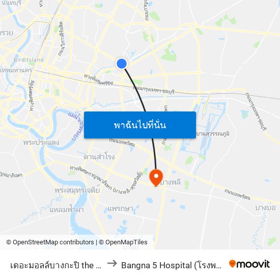 เดอะมอลล์บางกะปิ the Mall Bangkapi to Bangna 5 Hospital (โรงพยาบาลบางนา 5) map