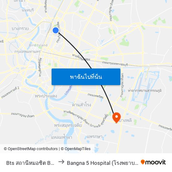 Bts สถานีหมอชิต Bts Mochit to Bangna 5 Hospital (โรงพยาบาลบางนา 5) map