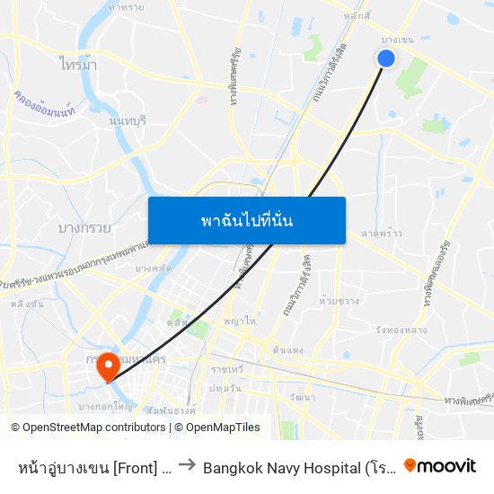 หน้าอู่บางเขน [Front] Bangkhen Bus Depot to Bangkok Navy Hospital (โรงพยาบาลทหารเรือกรุงเทพ) map