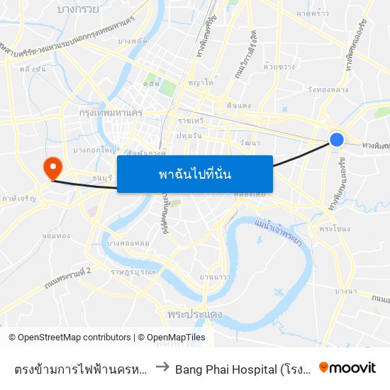 ตรงข้ามการไฟฟ้านครหลวงเขตบางกะปิ to Bang Phai Hospital (โรงพยาบาลบางไผ่) map