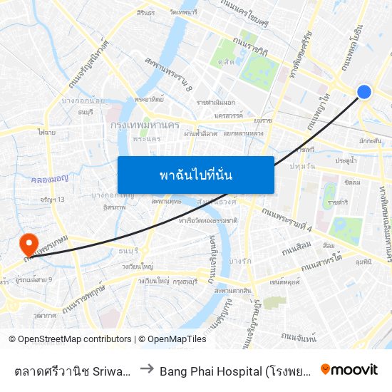 ตลาดศรีวานิช Sriwanit Market to Bang Phai Hospital (โรงพยาบาลบางไผ่) map